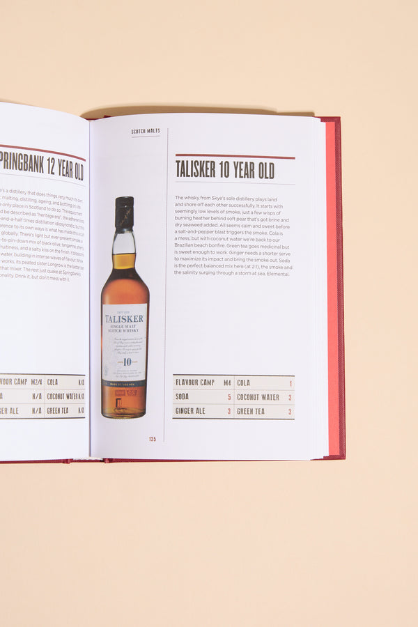 “Whisky The Manual” by Other is open to a page showcasing whisky tasting notes and a flavor chart on a light beige surface—a practical whisky guide for enthusiasts.