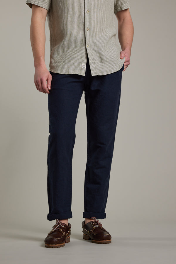 Barkers Newman Linen Pant in navy, relaxed fit, alternate view