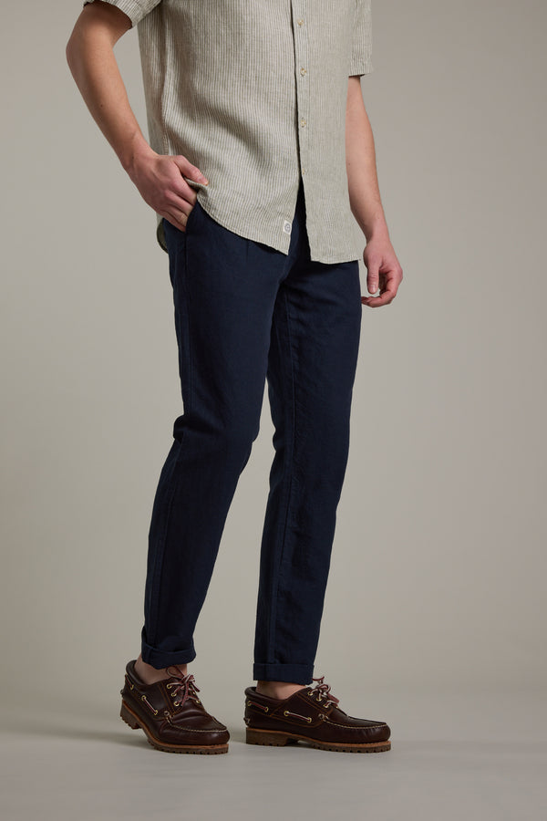 Barkers Newman Linen Pant in navy, relaxed fit, additional view