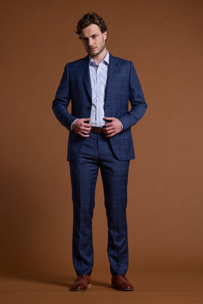 Barkers Treyburn Check Suit Trouser in blue check, merino