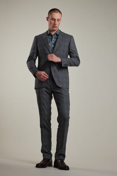 Barkers Ormsby Check Suit Trouser in grey, merino wool