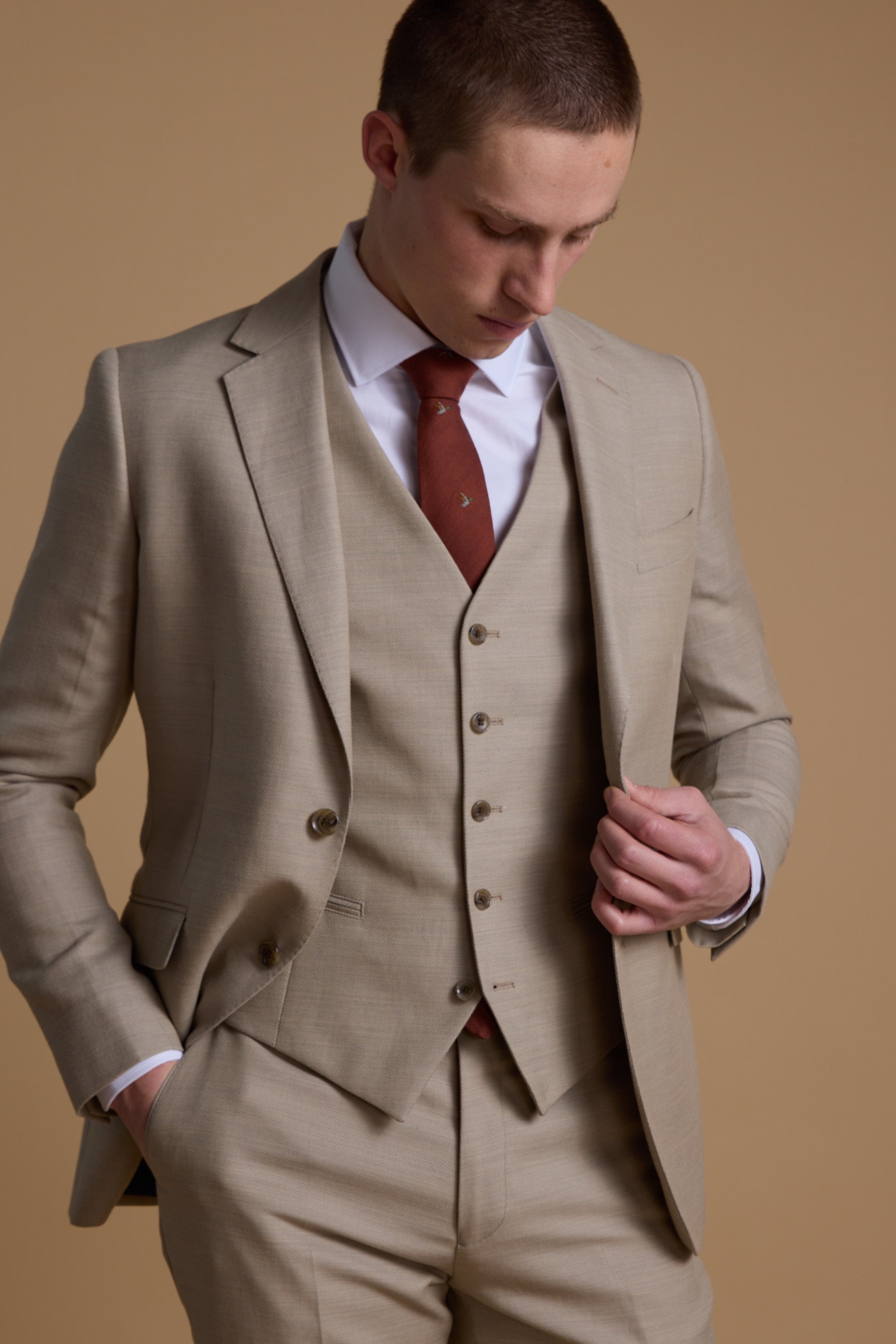 Barkers Lister Texture Suit Jacket in oatmeal, wool, alternate view