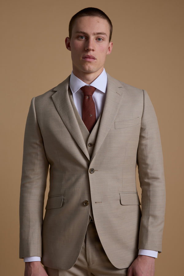 Barkers Lister Texture Waistcoat in oatmeal, tailored fit, alternate view
