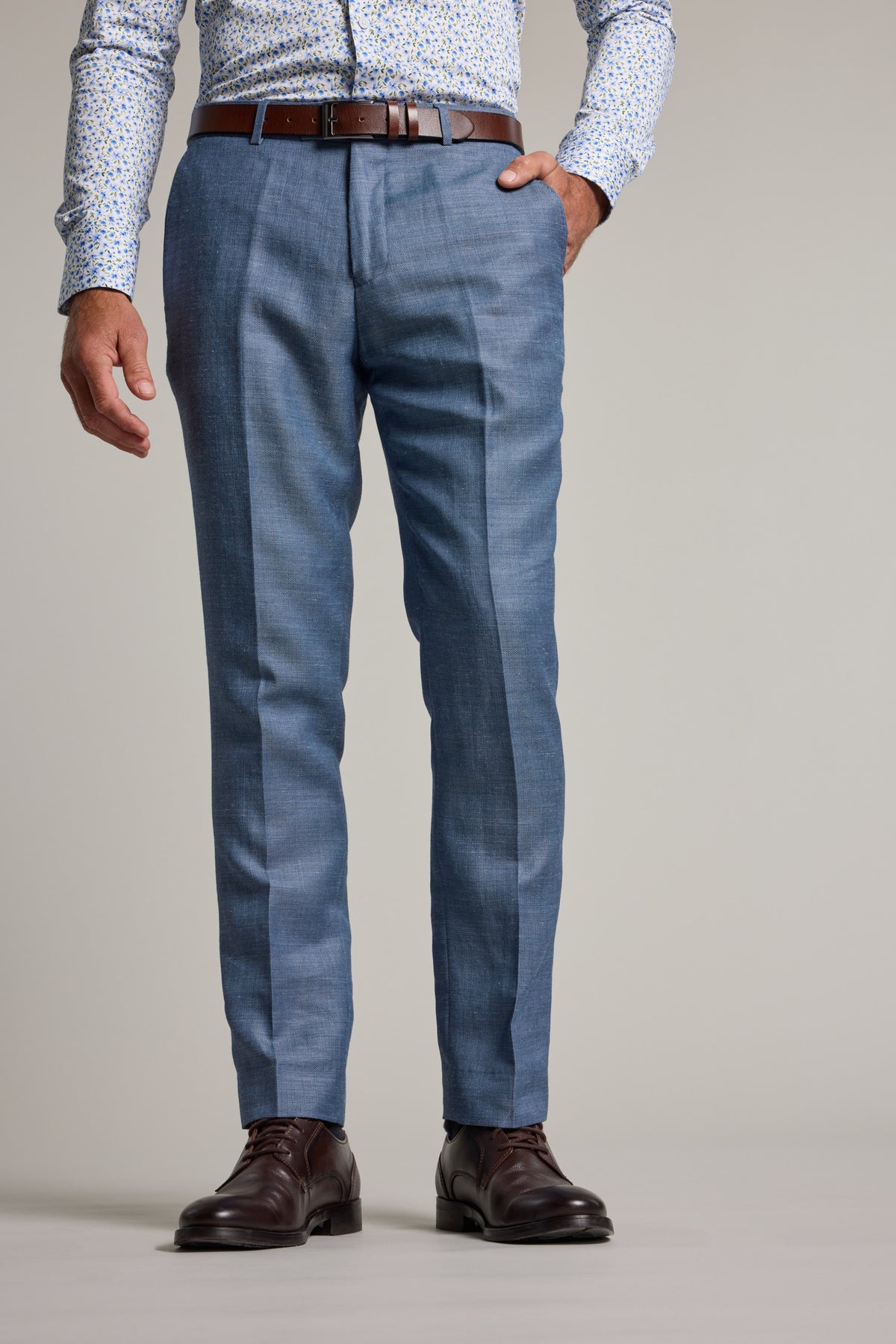 Barkers Garcia Linen Suit Trouser in blue, tapered fit