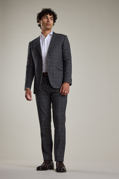 Barkers Lewood Check Suit Jacket in charcoal, merino wool