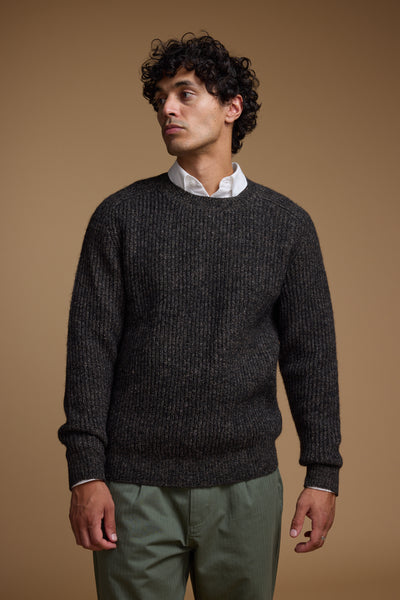 Barkers Hawthorn Woollen Crew in bark melange, relaxed fit