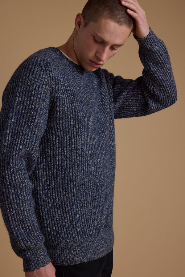 Barkers Hawthorn Woollen Crew in blue marl, relaxed fit, additional view