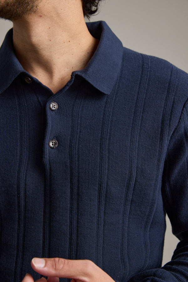 Barkers Seaside Long Sleeve Cotton Polo in navy, cotton, additional view