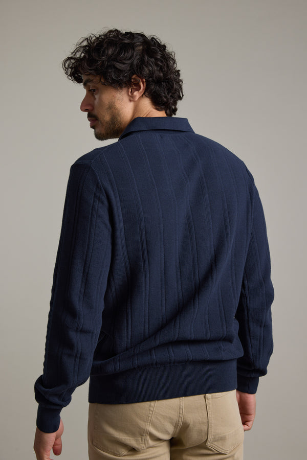 Barkers Seaside Long Sleeve Cotton Polo in navy, cotton, additional view