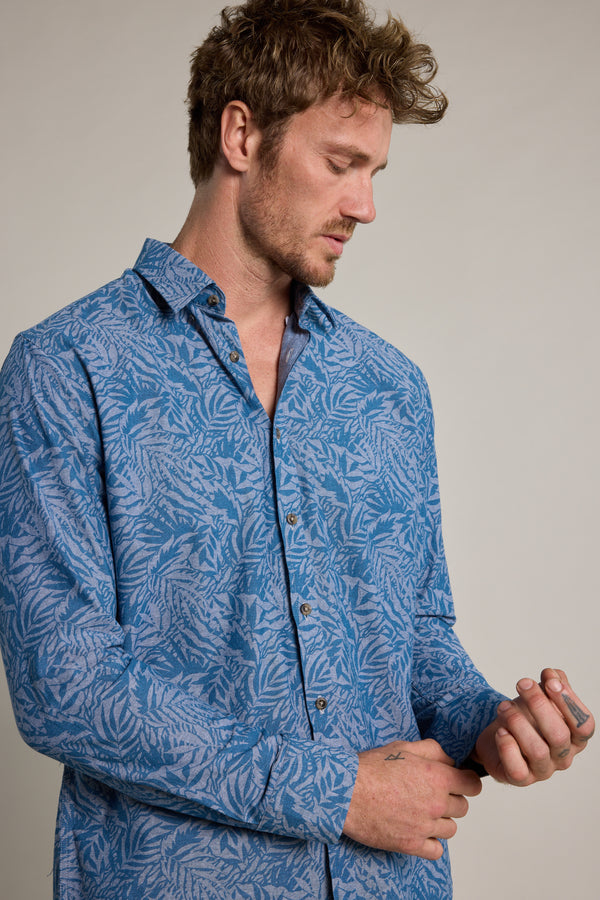 Barkers Arran Print Shirt in chambray, slim fit, additional view