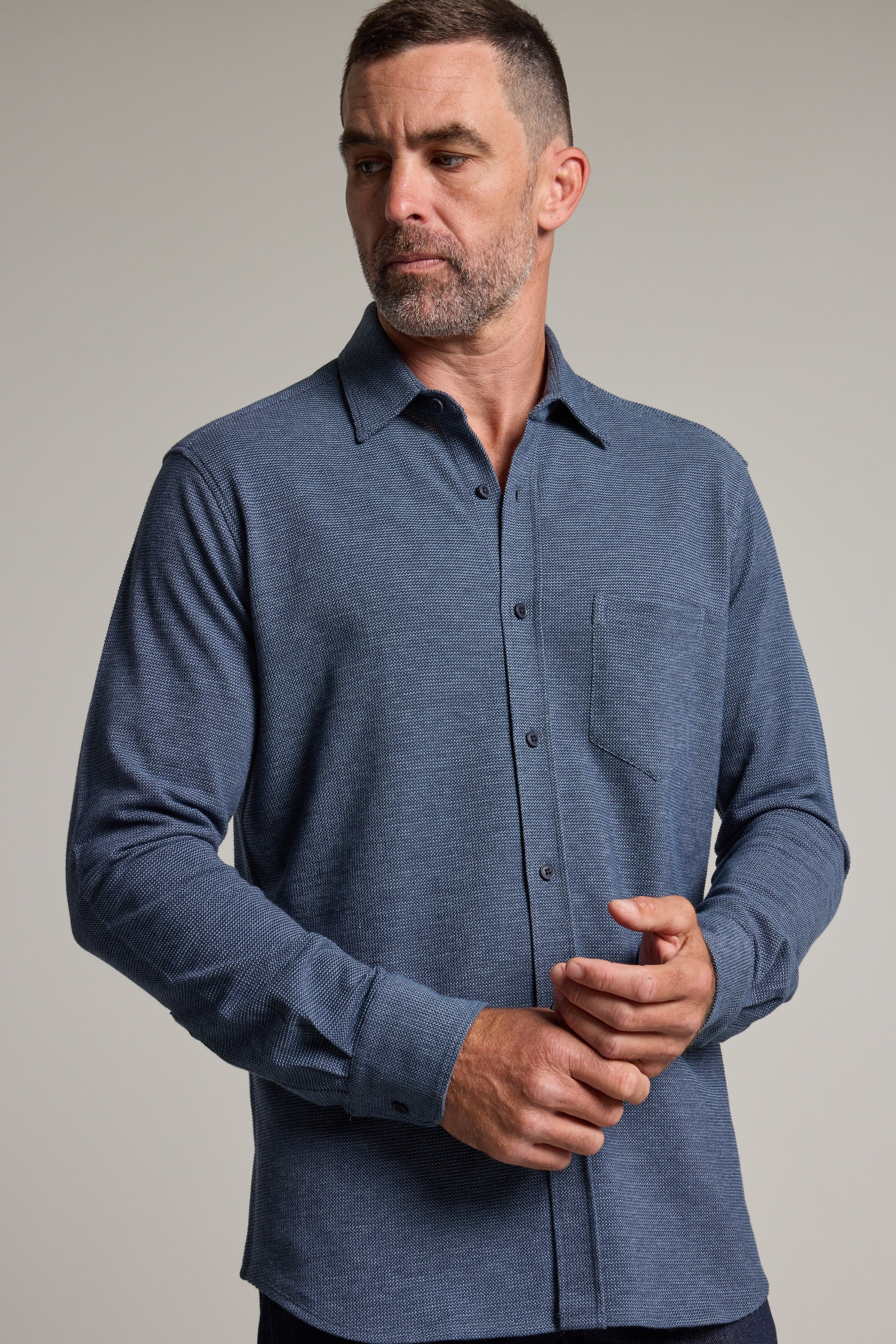 Barkers Frye Knit Shirt in navy, classic fit