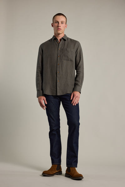Barkers Delano Linen Shirt in khaki, classic fit
