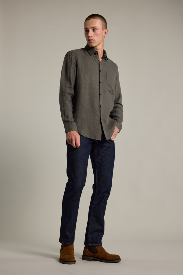 Barkers Delano Linen Shirt in khaki, classic fit, additional view