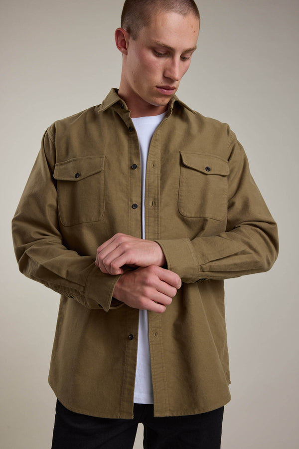 Barkers Tayler Moleskin Overshirt in olive, alternate view