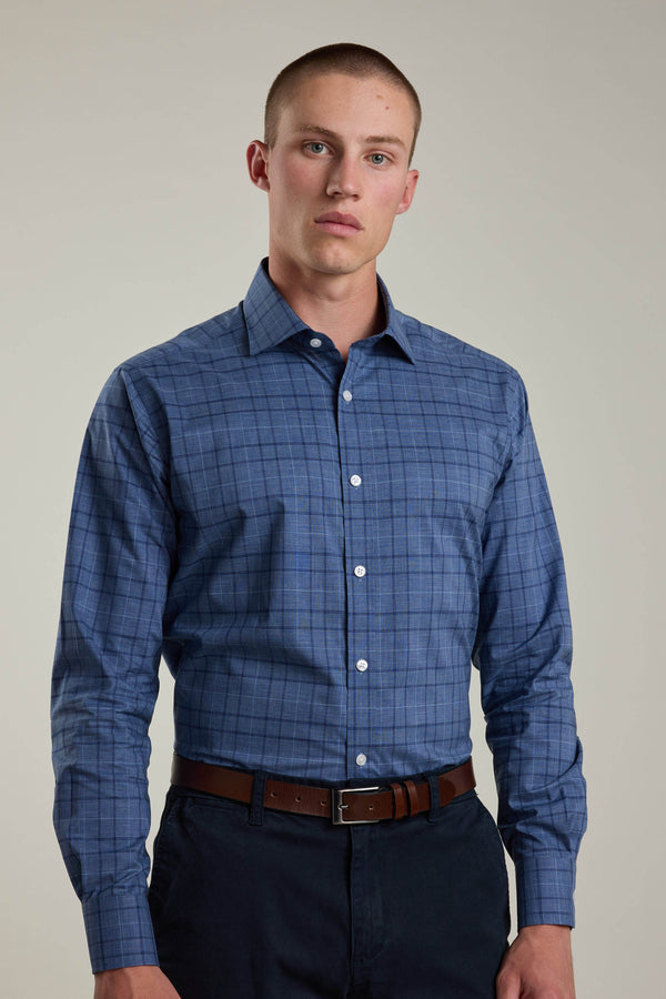Barkers Marr Check Business Shirt in navy check, tailored fit, additional view