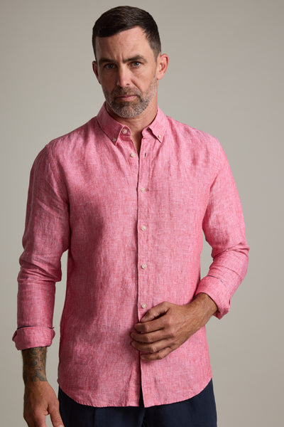 Barkers Dorset Linen Shirt in red marl, tailored fit