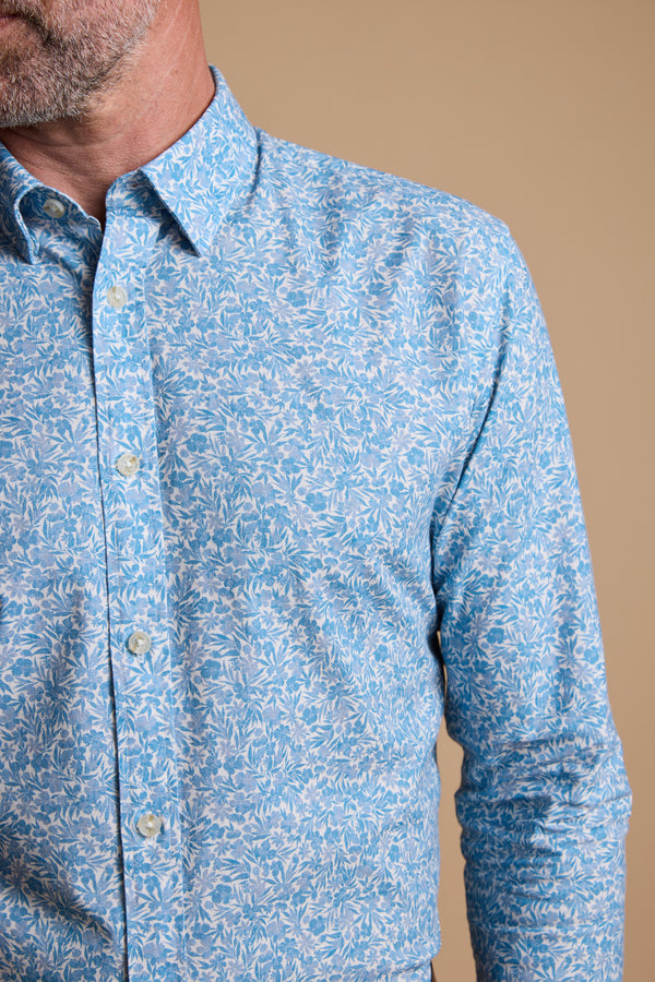 Barkers Torrey Print Shirt in blue/white, cotton, alternate view
