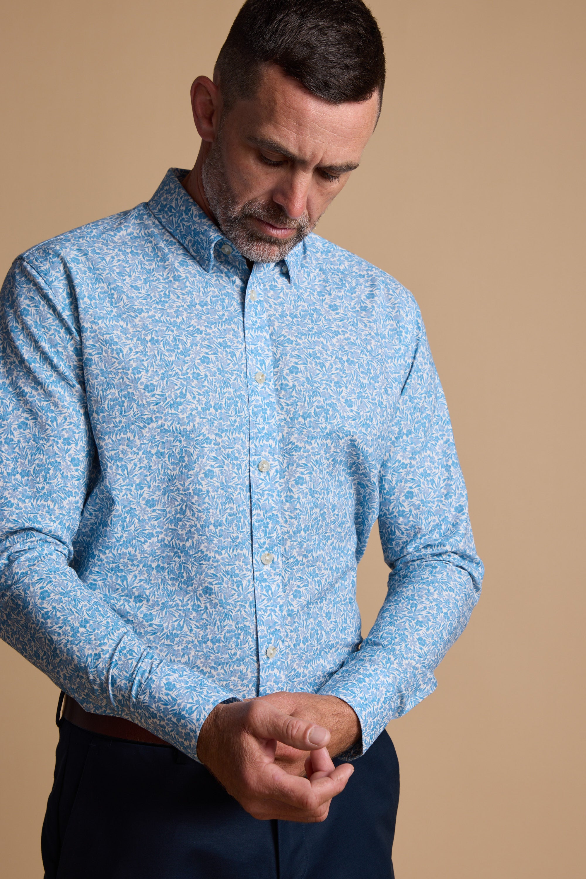 Barkers Torrey Print Shirt in blue/white, cotton