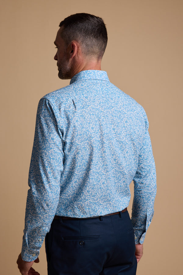 Barkers Torrey Print Shirt in blue/white, cotton, additional view
