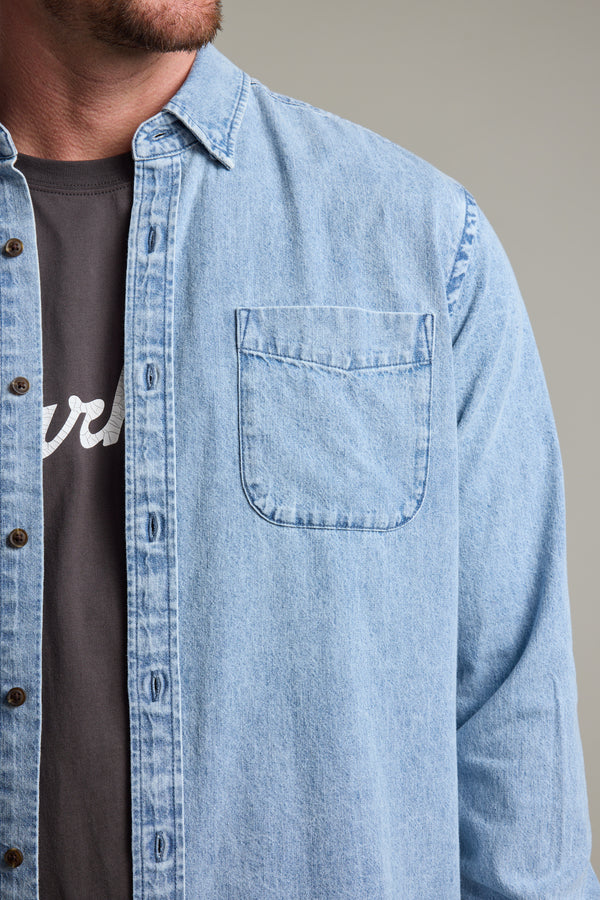 Barkers Ruxton Denim Shirt in light wash, classic fit, additional view