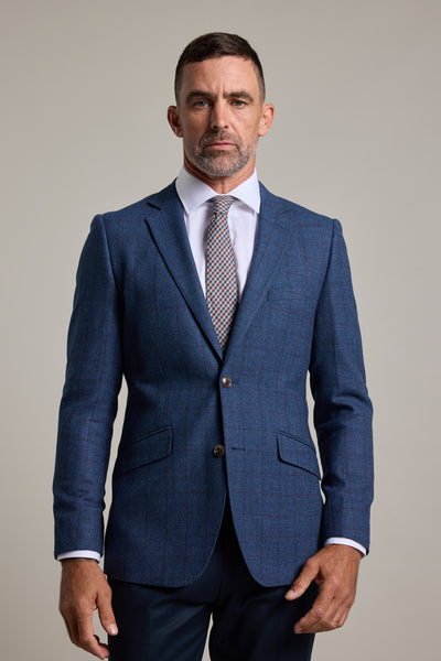 Barkers Findlay Check Blazer in blue, merino wool
