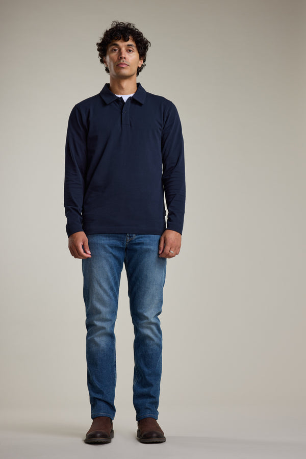 Barkers Austin Long Sleeve Polo in navy, cotton, additional view