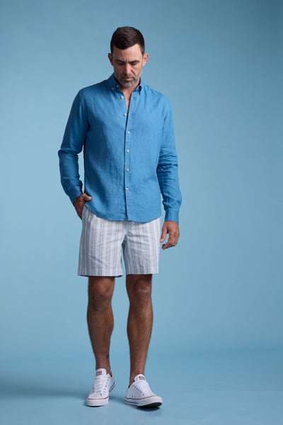 Barkers Manor Stripe Weekend Short in blue/white, cotton