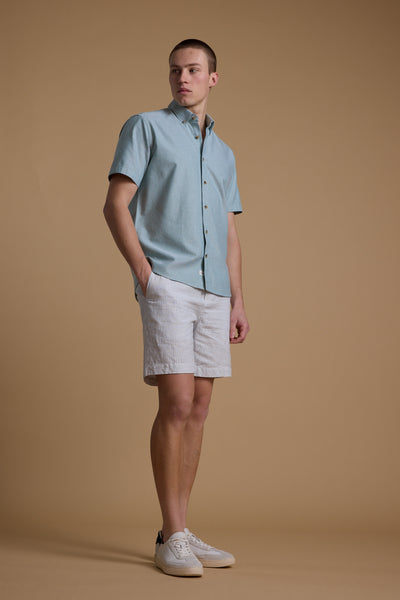 Barkers Jasper Linen Weekend Short in white stripe, relaxed fit