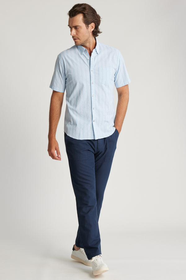 Barkers Tara Seersucker Stripe Shirt in blue stripe, tailored fit, alternate view