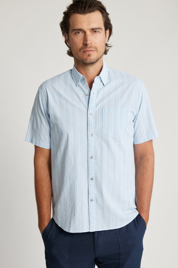 Barkers Tara Seersucker Stripe Shirt in blue stripe, tailored fit, additional view