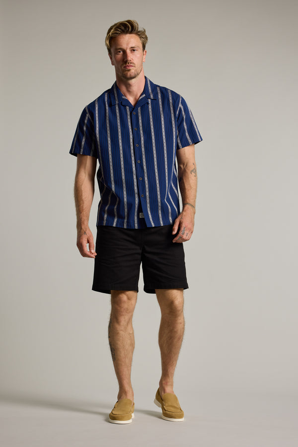 Barkers Harbour Stripe Cuban Shirt in blue, cotton, additional view