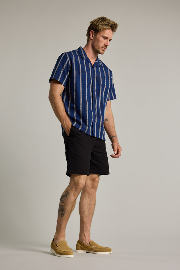 Barkers Harbour Stripe Cuban Shirt in blue, cotton, additional view