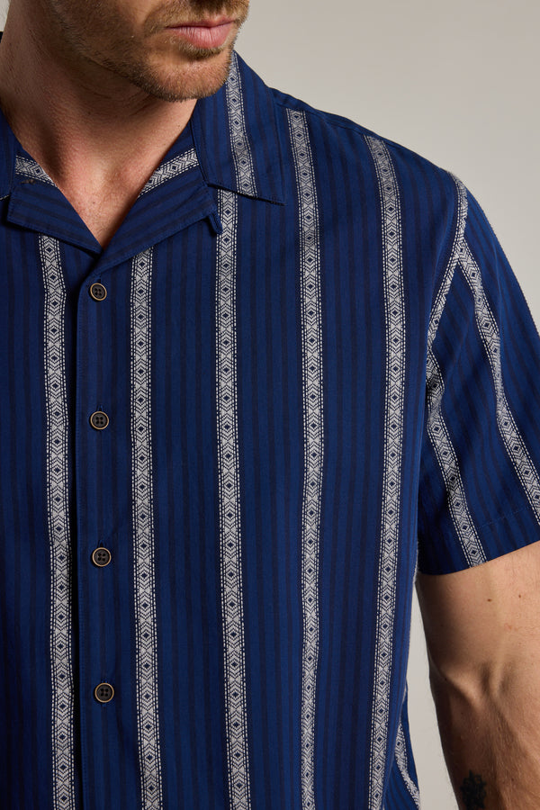 Barkers Harbour Stripe Cuban Shirt in blue, cotton, alternate view