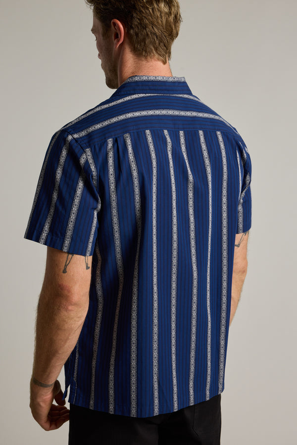 Barkers Harbour Stripe Cuban Shirt in blue, cotton, additional view