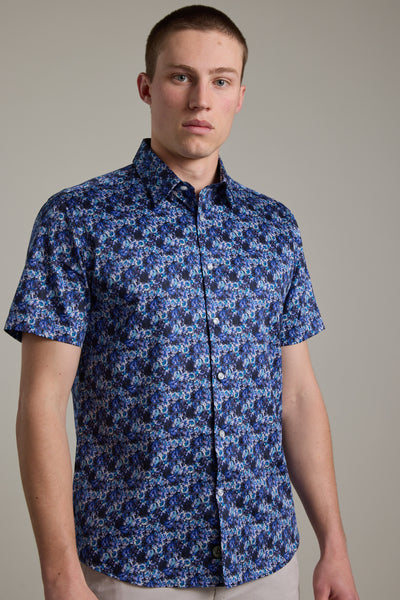 Barkers Lawson Print Shirt in navy, cotton