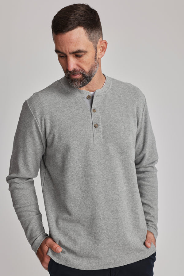 Barkers Avenue Waffle Henley in grey marl