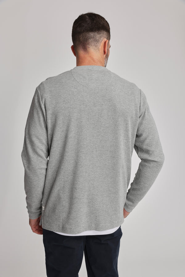 Barkers Avenue Waffle Henley in grey marl, additional view