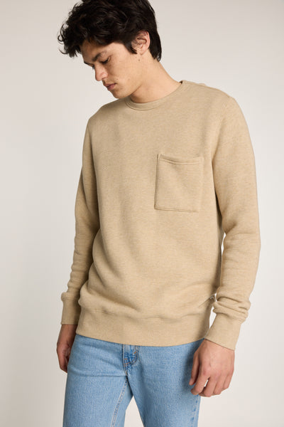 Barkers Bealey Twill Crew in oatmeal marl, relaxed fit