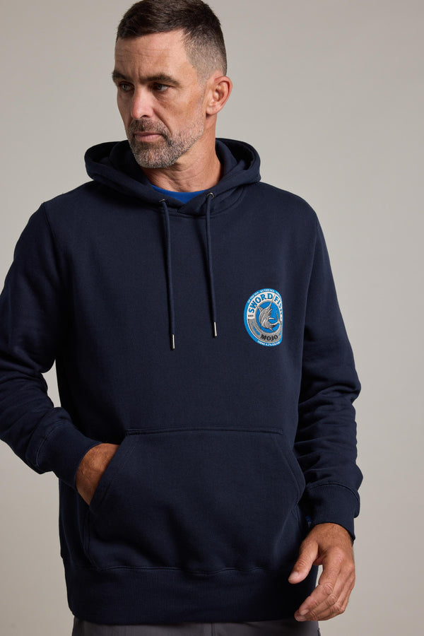 Swordfish Mojo Logo Hoody in navy, relaxed fit, additional view