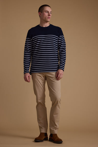 Barkers Avenue Stripe Waffle Crew in navy stripe