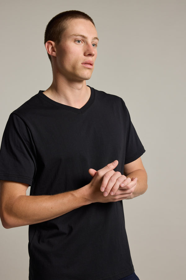 Barkers Organic Cotton V Neck Tee in black, classic fit, additional view