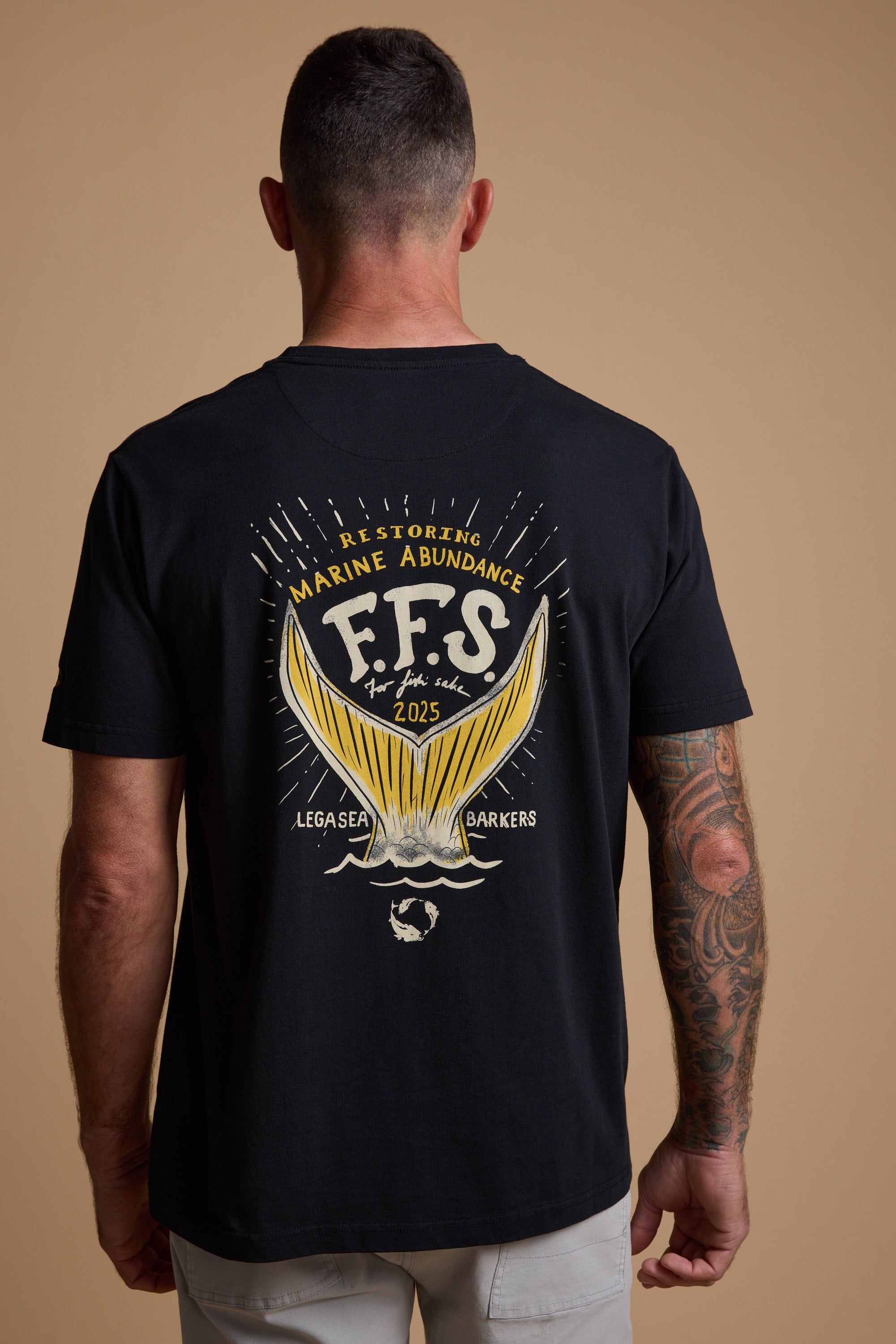 Legasea Tail Print Tee in black, regular fit