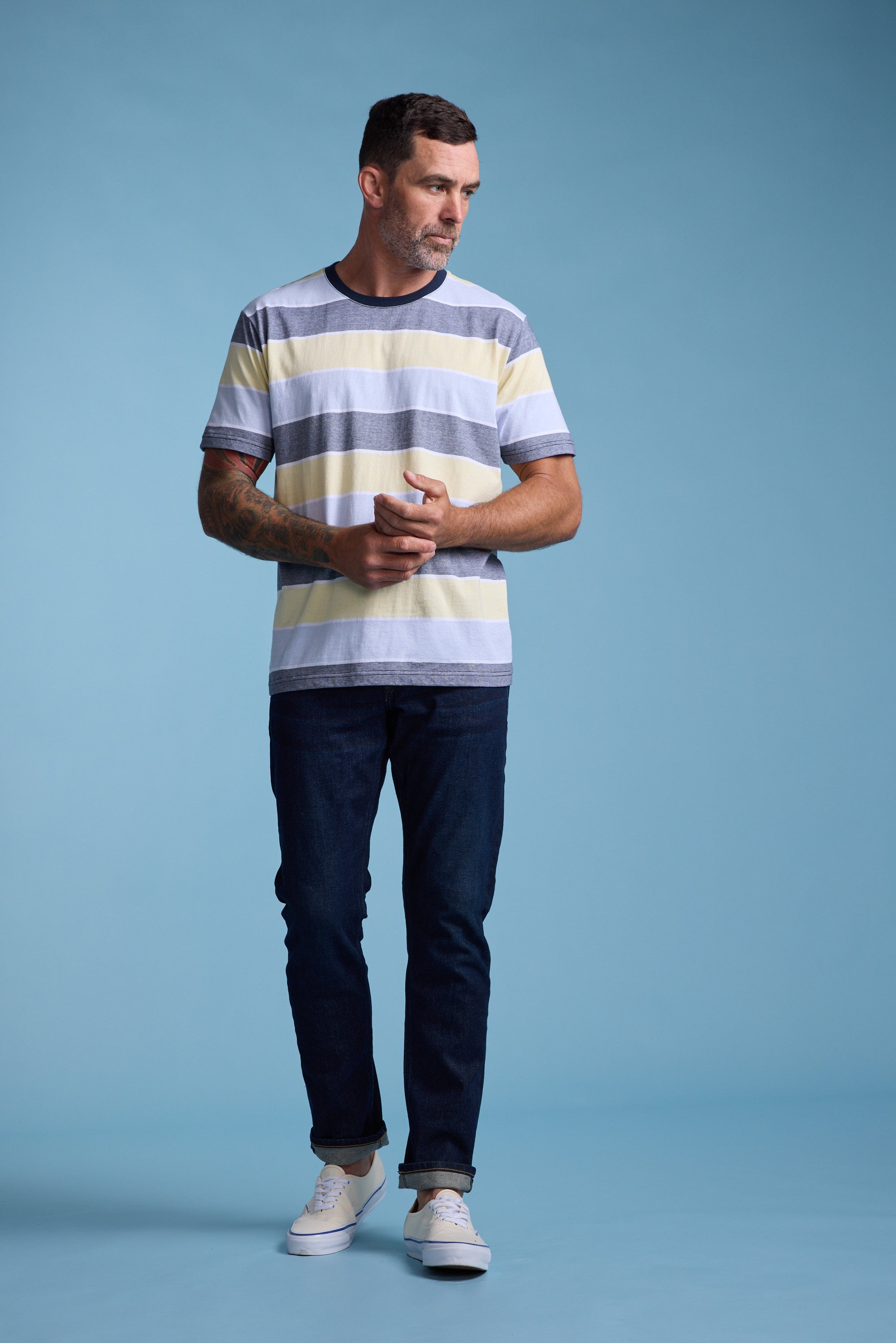 Barkers Asbrooke Stripe Tee in yellow, regular fit