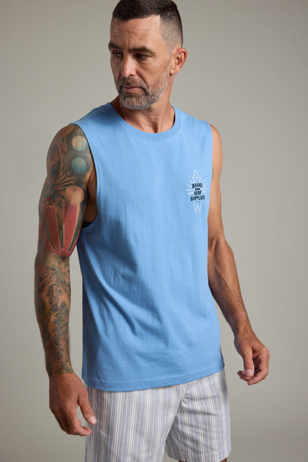 Barkers BMC Board Riders Print Singlet in sky blue, additional view