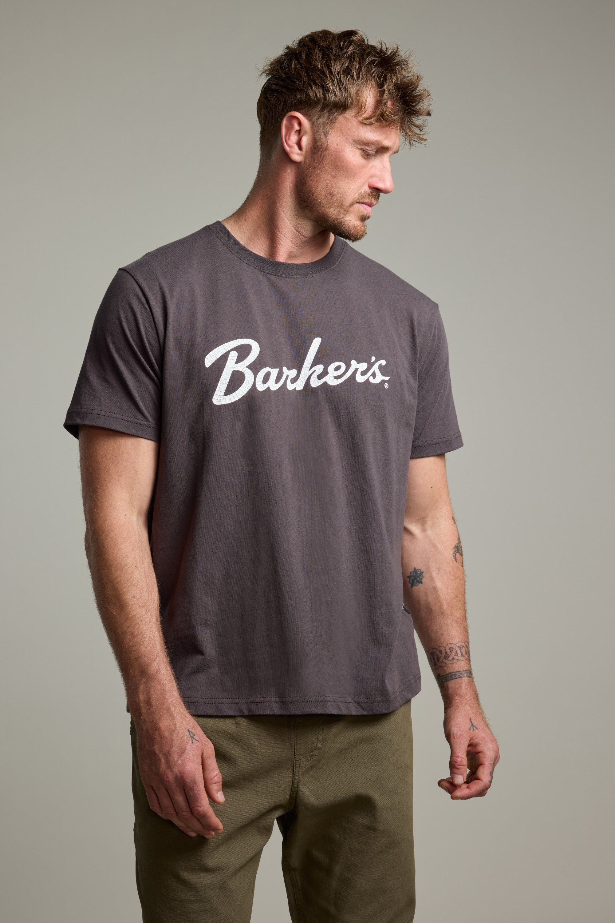 Barkers Finely Tuned Print Tee in washed black, regular fit