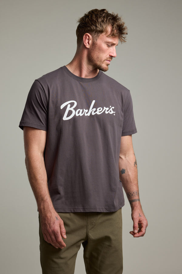 Barkers Finely Tuned Print Tee in washed black, regular fit
