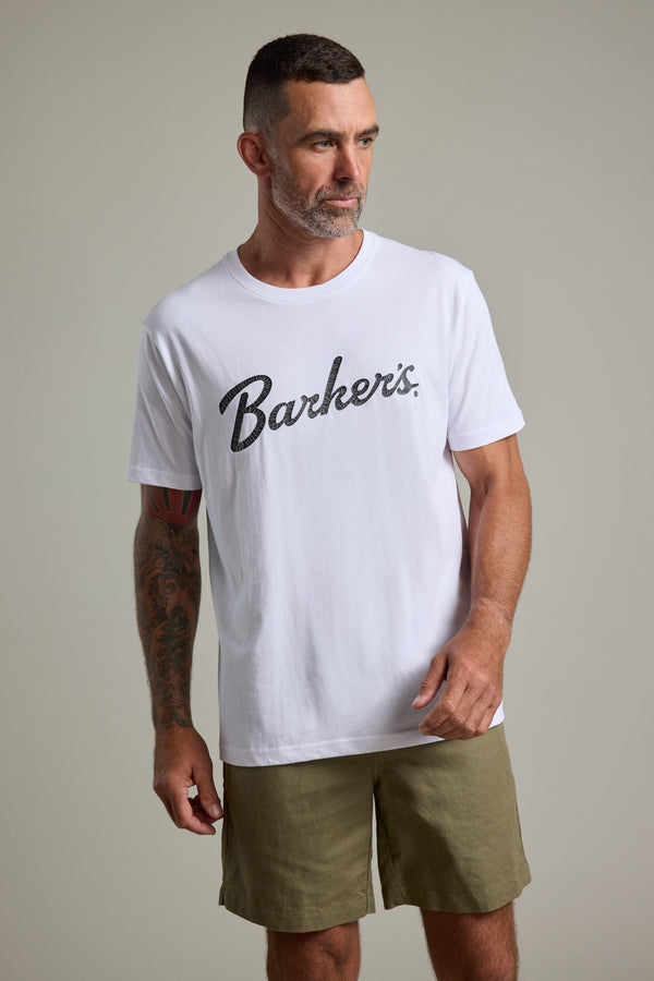 Barkers Finely Tuned Print Tee in white, regular fit