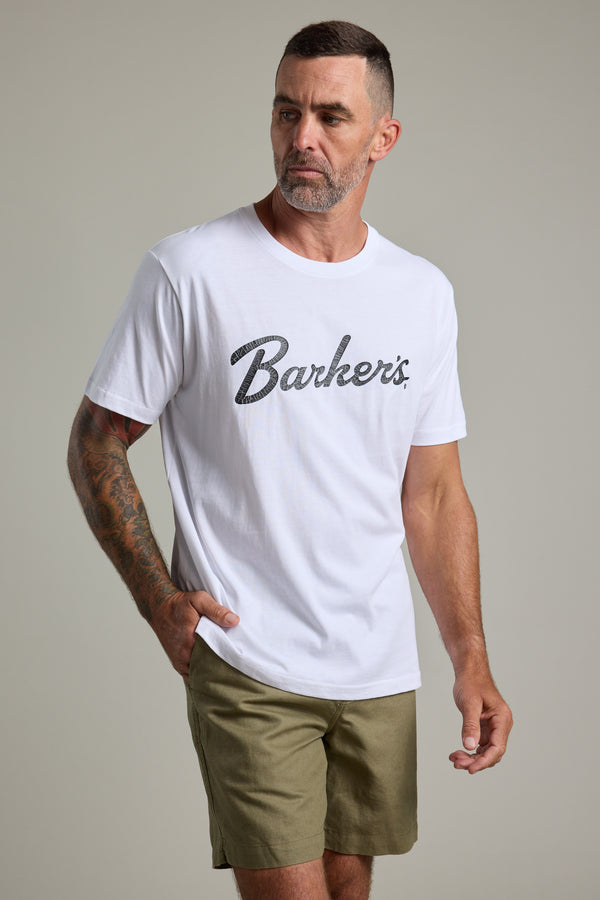 Barkers Finely Tuned Print Tee in white, regular fit, additional view