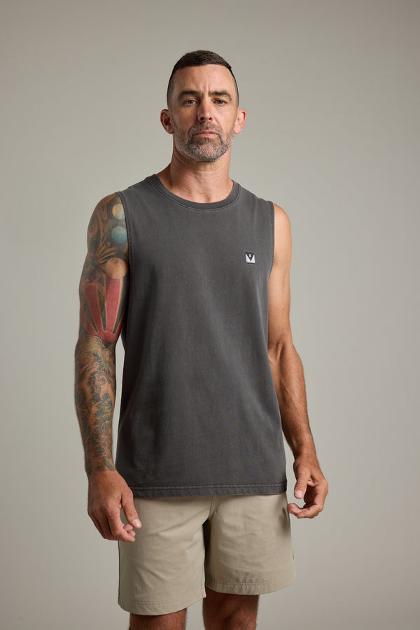 Barkers Newton Washed Singlet in washed black, alternate view