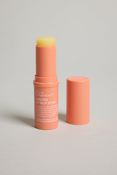 Other Sensitive Lip Balm SPF50+ 10ml tube shown upright, peach shade, cap off.